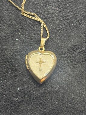 Gold Heart Cross Locket Necklace - Women's Jewelry